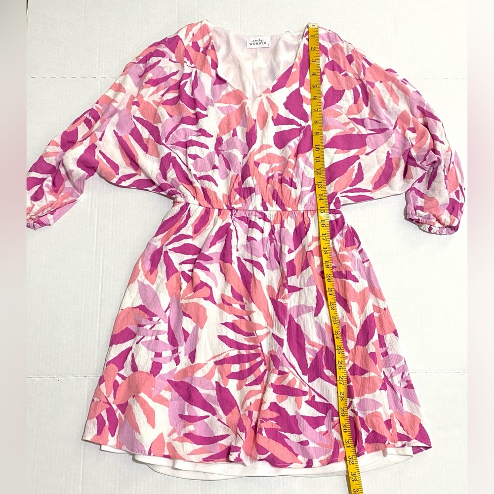Emily Wonder Womens S Pink Floral V-Neck Dress Boho Preppy Classic Feminine - Picture 13 of 16